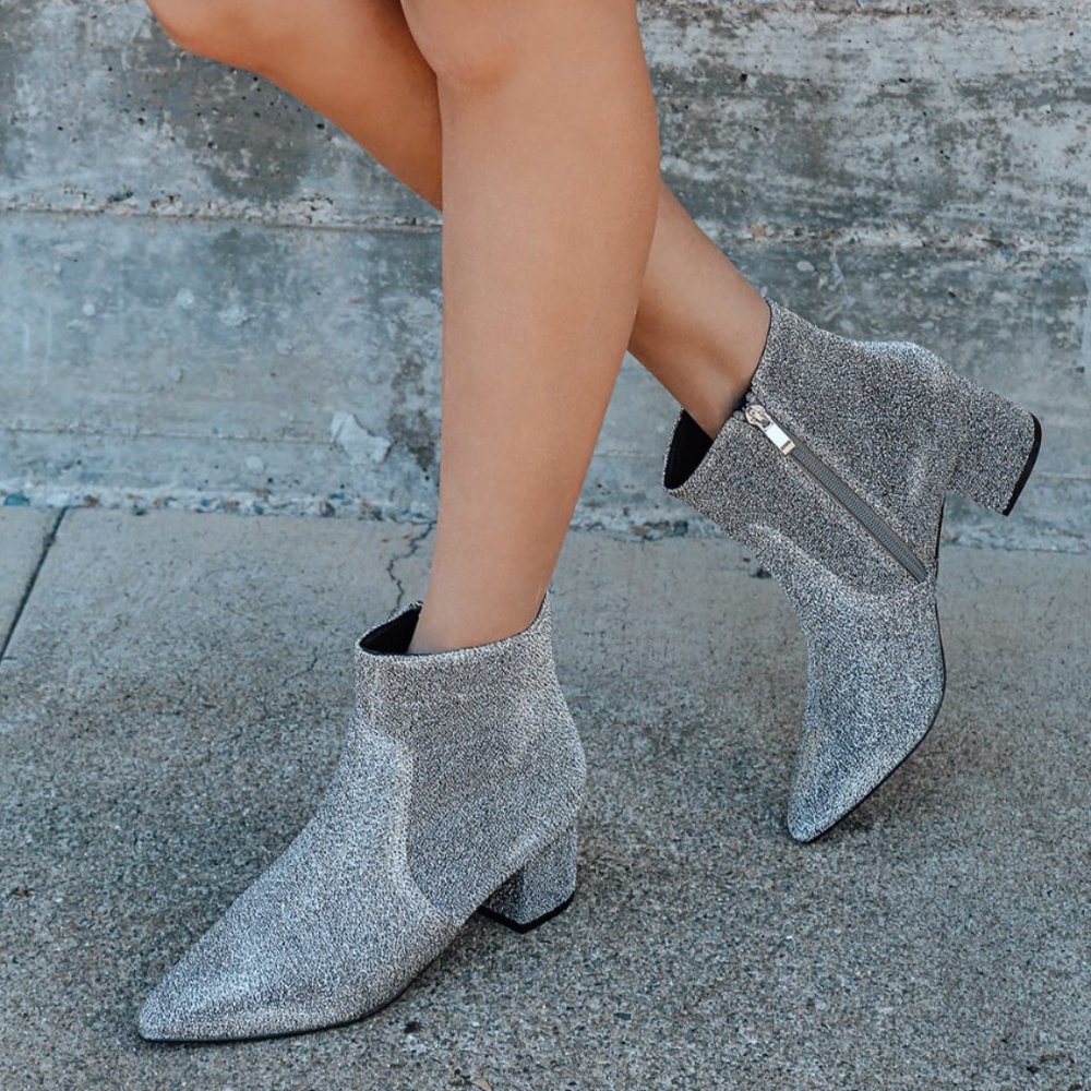 Lulus Sofia Silver Glitter Pointed Toe Ankle Booties